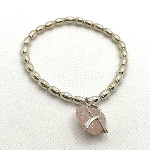 99. 925 Sterling Silver Bracelet Italy Rose Quartz Heart Charm 8.30g Ribbon